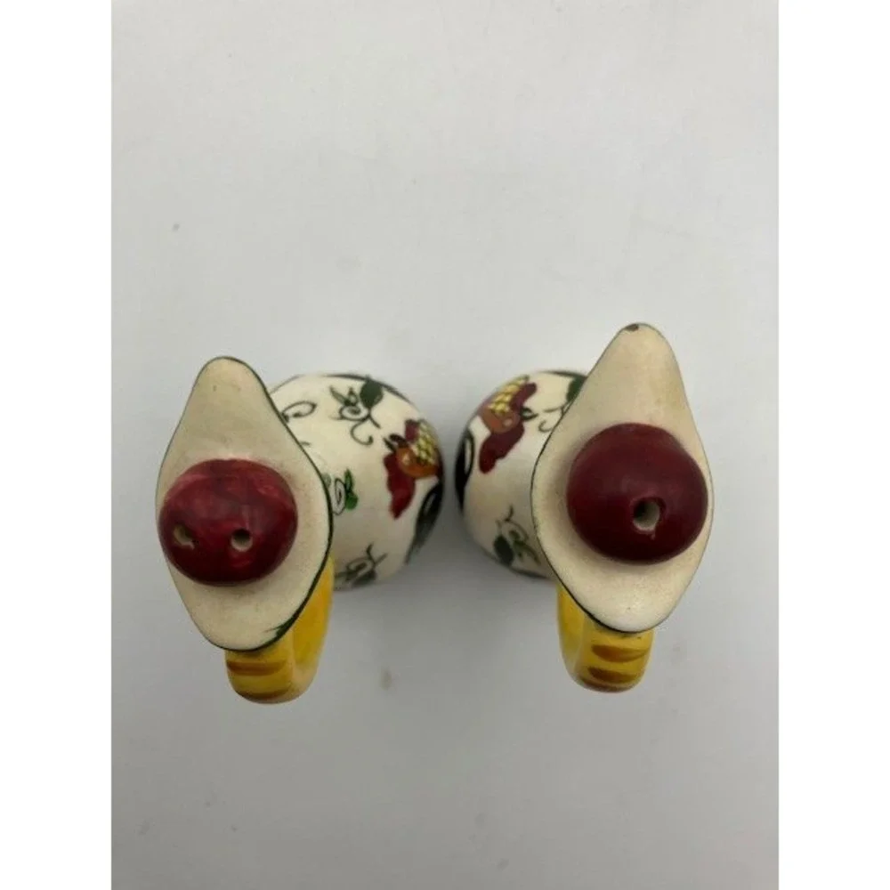 VTG 1950's Rooster & Rose Ceramic Pitcher Salt Pepper‎ Shakers - Country Kitchen